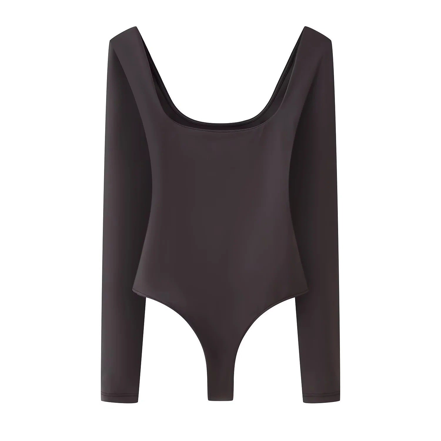 Dam Bodysuit Långärmad Djup Halsringning Elastisk-5