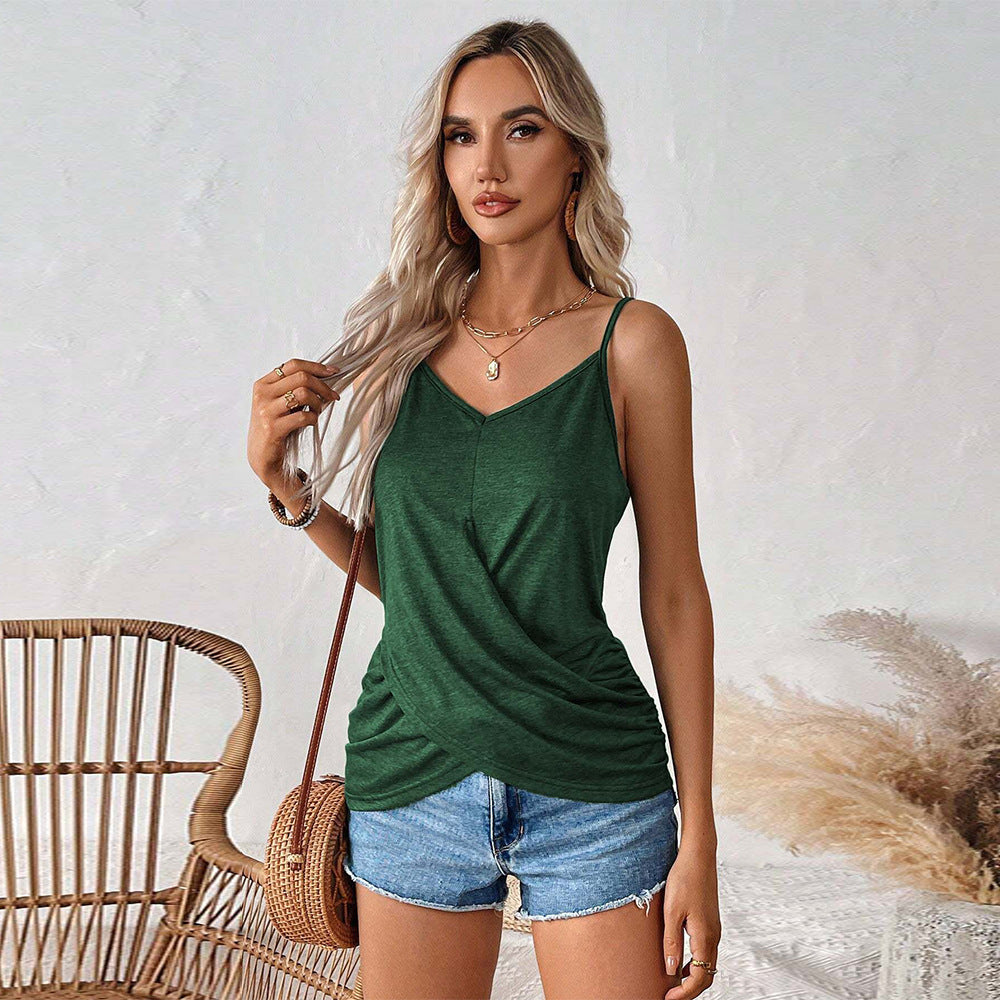 Dam Rynkad Kort Topp Slim Fit Polyester för Festtoppar-2