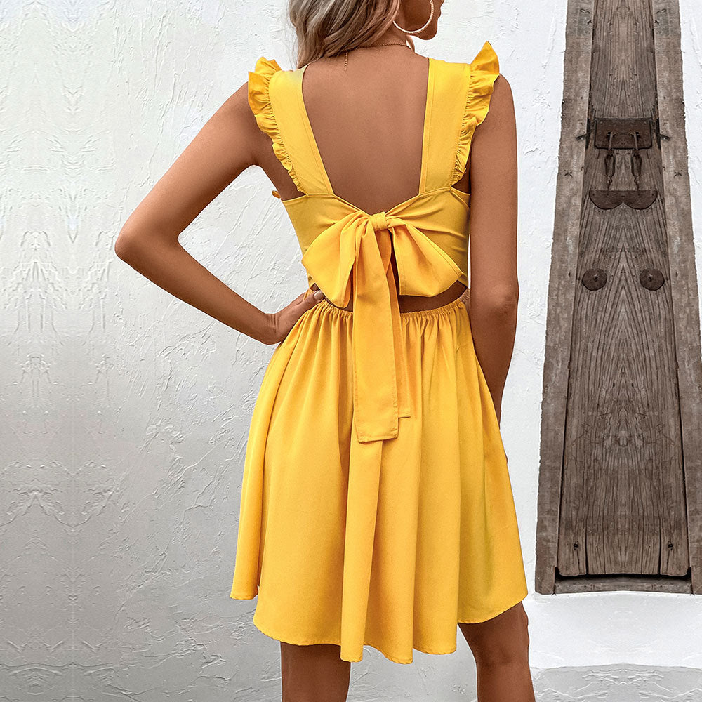 Damklänning A-Line Enfärgad Mini Polyester-2