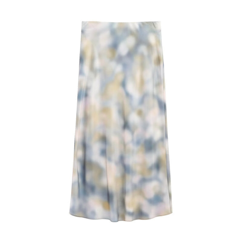 Variant image for Kvinnors Midi Klänning Långärmad Satin Tie-Dye Design-5