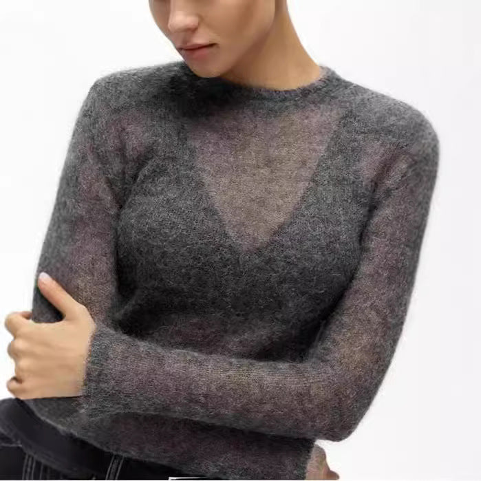 Kvinnors Transparent Tröja V-ringad Bomullsblandning 5