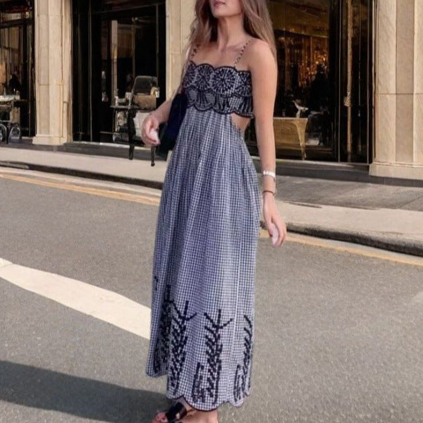 Lång Damklänning Med Broderi – Elegant Polyester Slip Dress För Fina Tillfällen 2