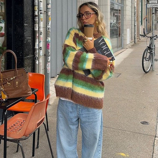 Stickad Dam Tröja med Mönster och Lös Passform i Mjukt Tyg – Perfekt för Alla Tillfällen 1