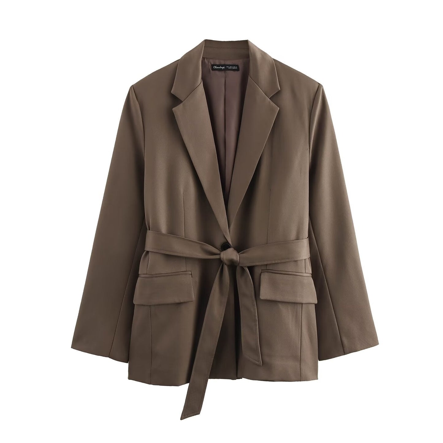 Dam Blazer Med Reverskrage och Bälte Högkvalitativt Tyg-1