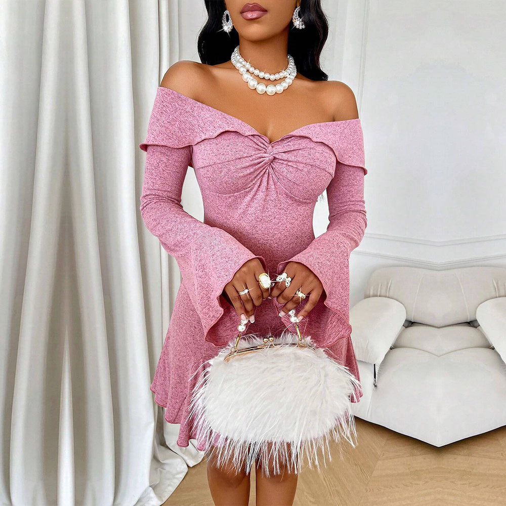 Kvinnors Mini Klänning Axelfri Patchwork Polyester Elastan-3