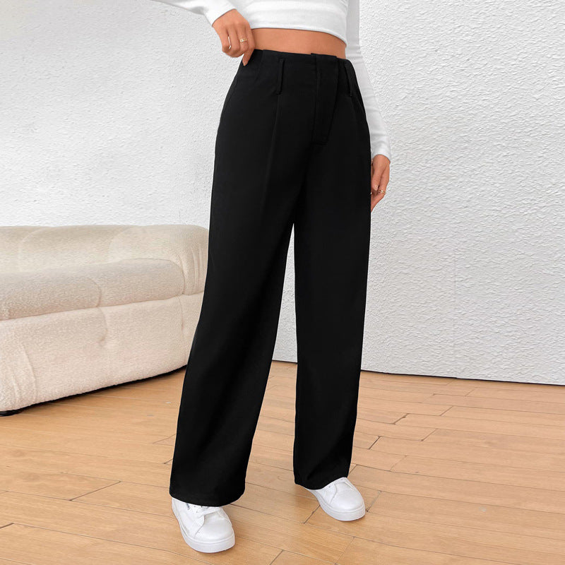 Kvinnors Raka Hängsbyxor Monokrom Polyester-4