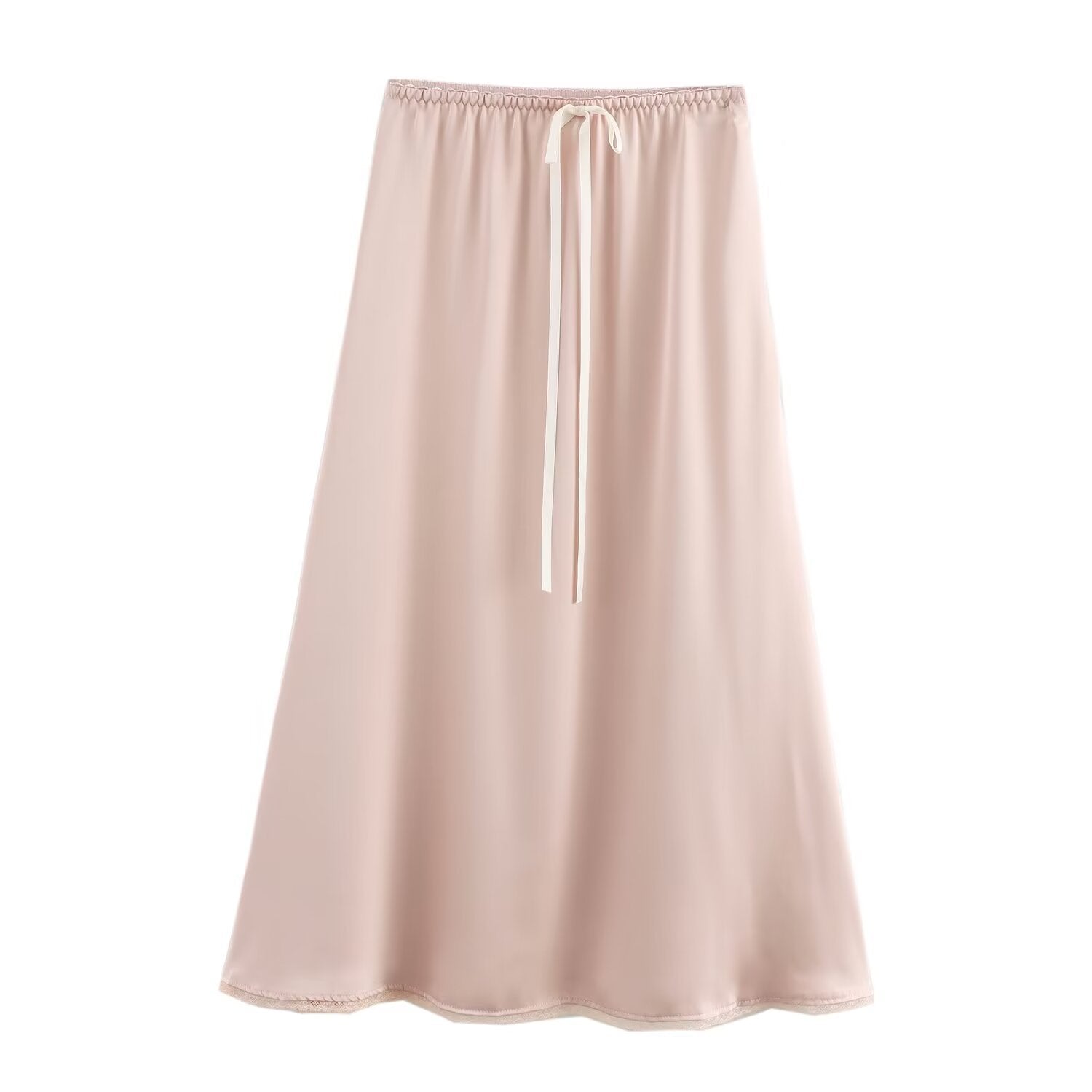 Dam A-Line Kjol Satin med Spetsdetaljer-4