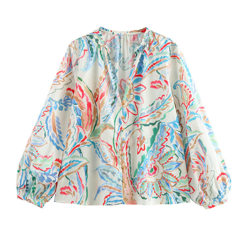 Dam Silkskjorta V-ringad Långärmad Polyester-2