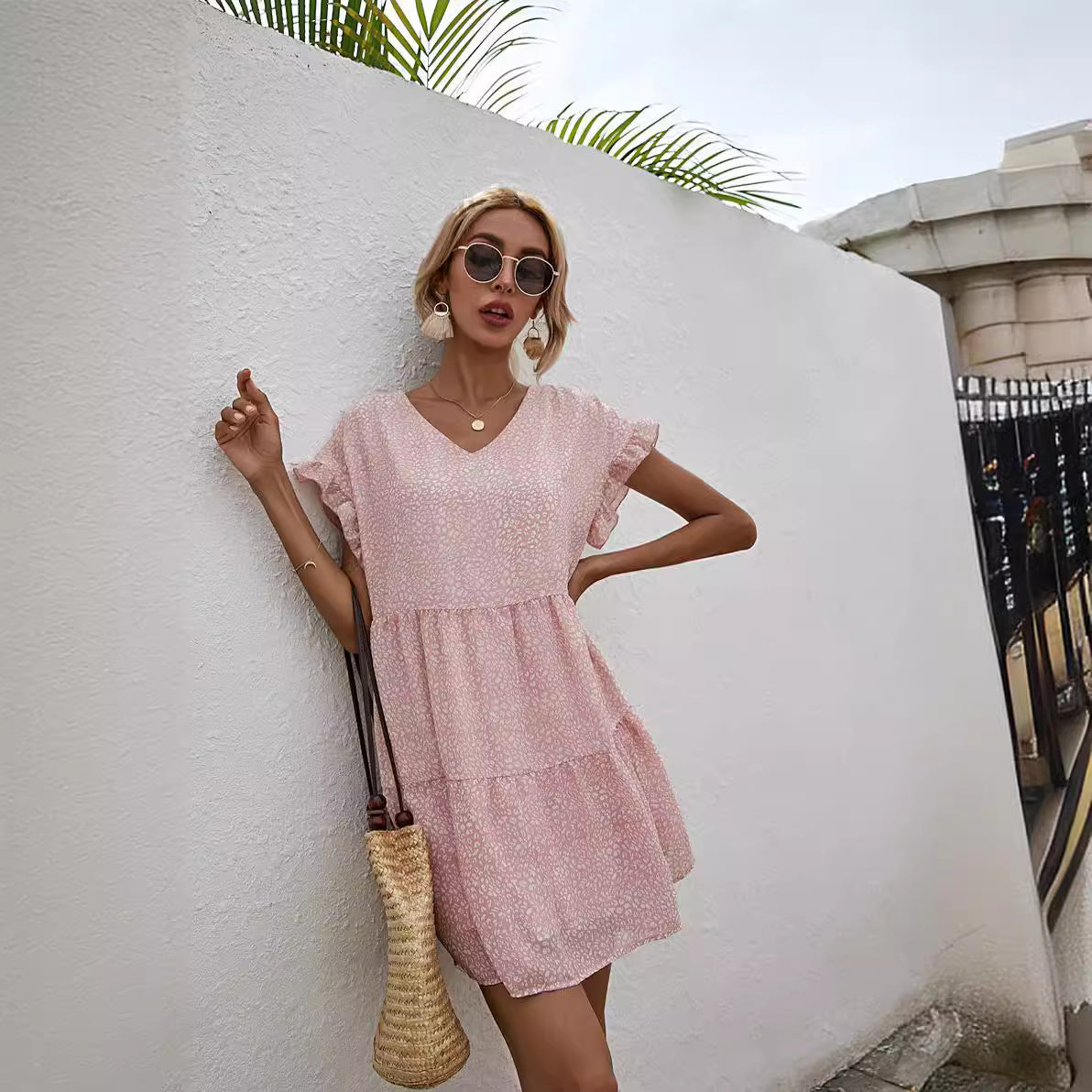 Plus-Size Klänning Dam Enaxlad Chiffon A-Linje för Sommarfest och Bröllop-3