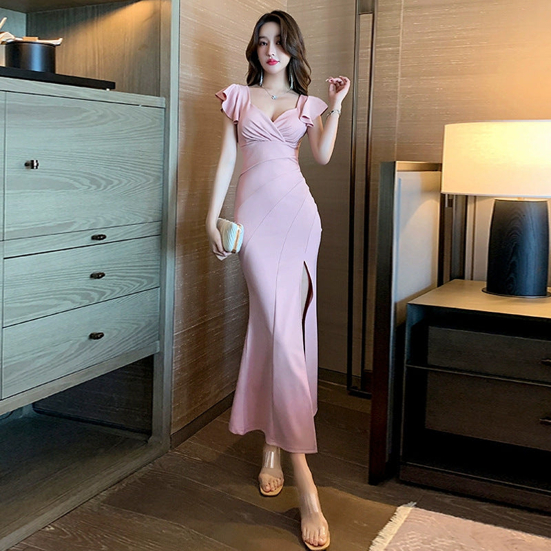 Variant image for Dam Aftonklänning Midi Skjortstil Polyester med Flutterärmar-4