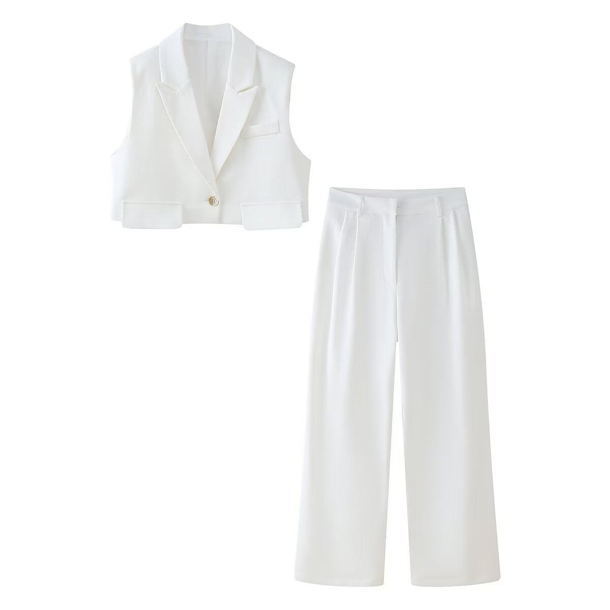 Dam Byxdress Enfärgad Lång Byxa Polyester Ärmlös Elegant-2