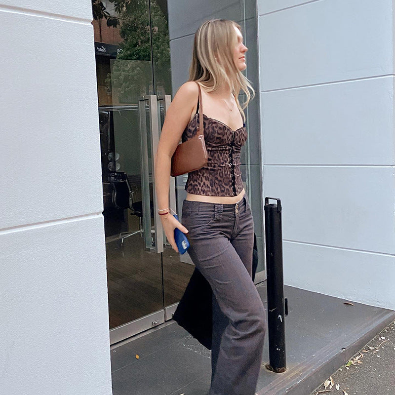 Kvinnors Bustier Topp Leopardtryck med Rüsch-detaljer Högkvalitativt Tyg-5