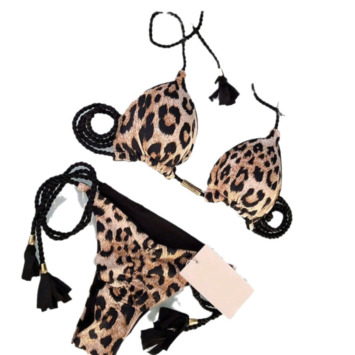 Kvinnors Bikini Set Triangel Snabbtorkande Tyg Leopardmönster-6