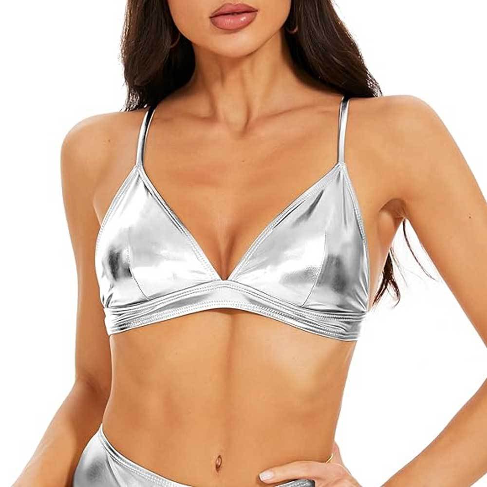 Glansig Triangel Bikiniuppsättning för Dam – Snabbtorkande Badkläder med Justerbara Axelband 5