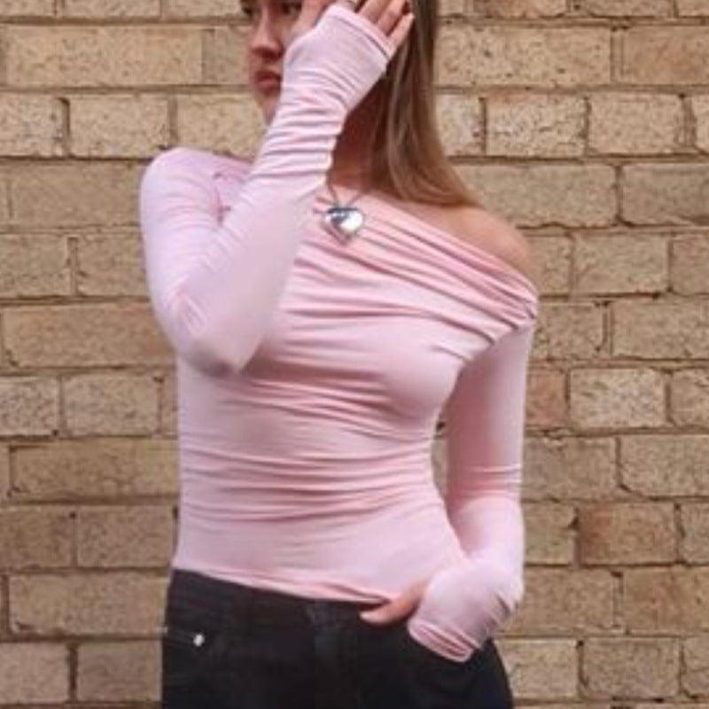 Kvinnors Off-Shoulder Topp Långärmad Elastisk Bomull 2