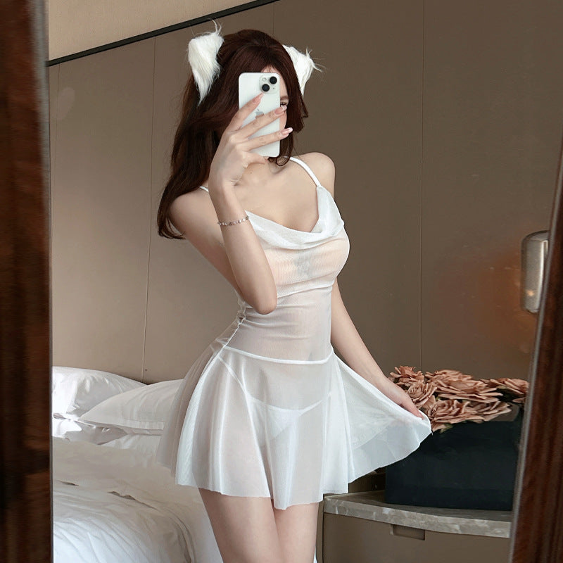 Dam Nätkamisol Transparent Spaghetti Band Nättyg-1