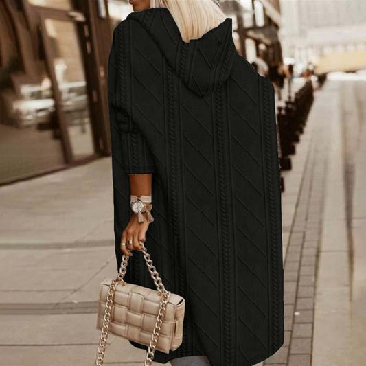 LĂ„ng Kofta Dam med Huva â Stickad Cardigan i Mjuk Fiber för BekvĂ€m och Elegant Stil 1