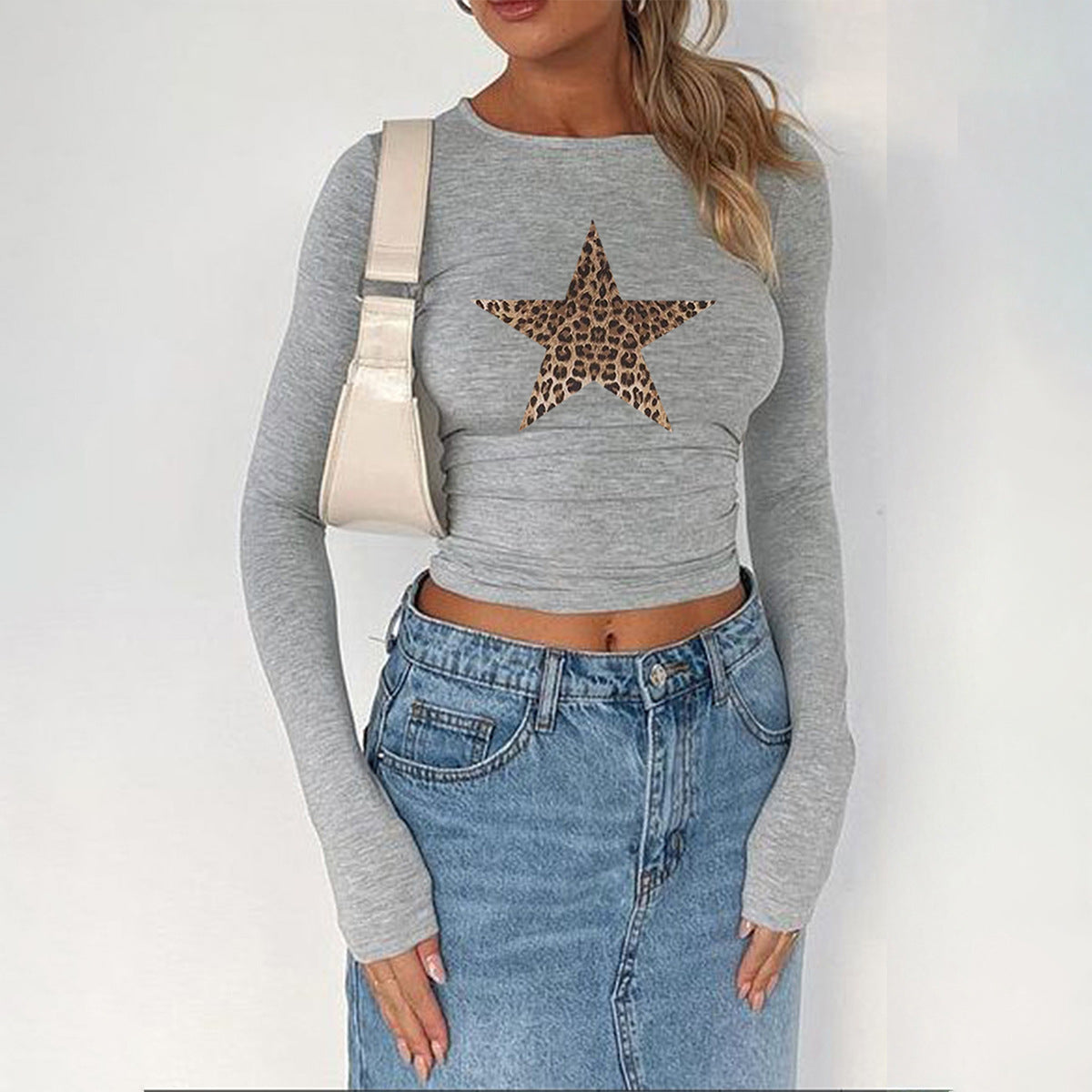 Dam Långärmad Crop Top Slim Fit Viskos-3