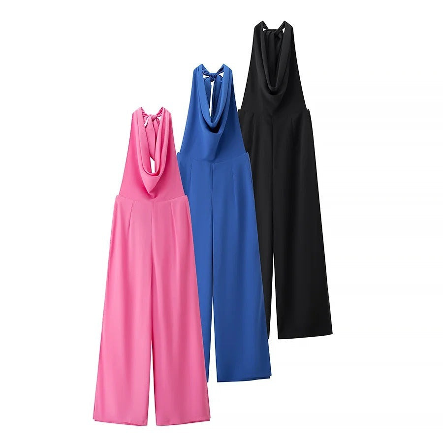 Dam Overall med V-ringning och Drapering – Mjuk Blandning med Sidofickor, Perfekt för Fest och Avslappning 2