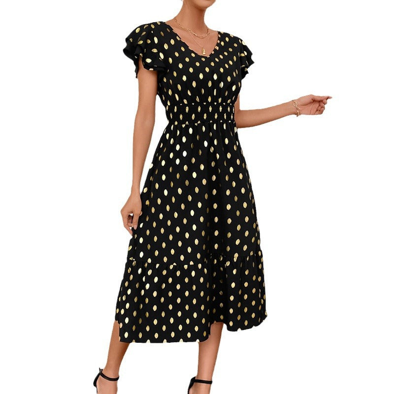 Kvinnors Midi Klänning A-linje Vinge Ärmar Polyester med Slits-1