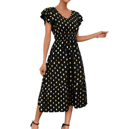 Kvinnors Midi Klänning A-linje Vinge Ärmar Polyester med Slits-1