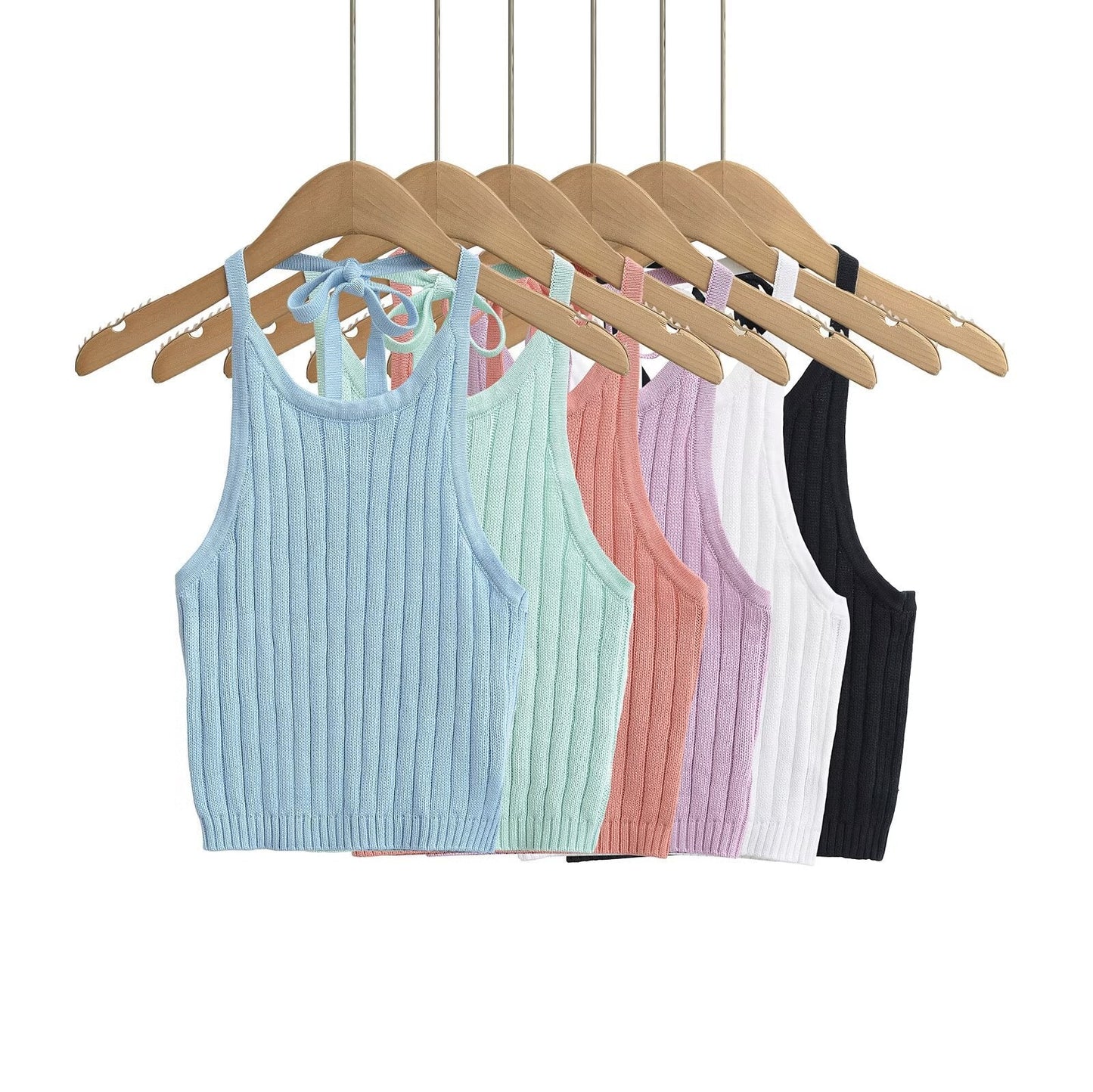 Dam Topp Ärmlös Ribbstickad Lekfull Design 2