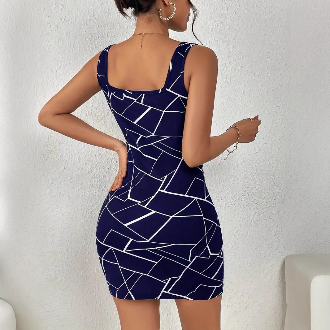 Damklänning Geometrisk Mönster Smal Fit Spandex-5