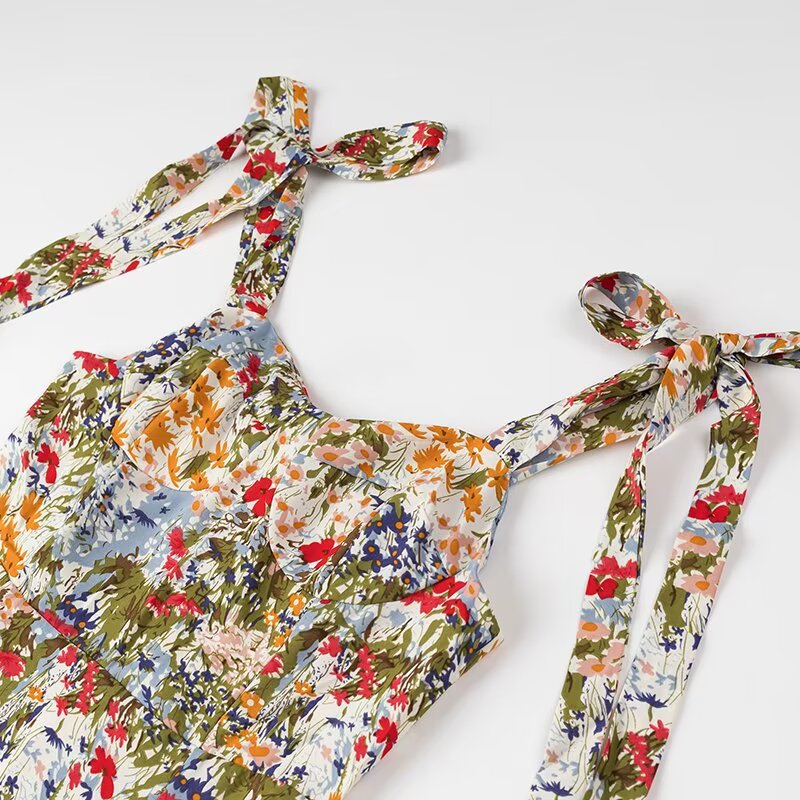 Dam Sommarklänning Blommönster Lätt Material Justerbara Remmar-3