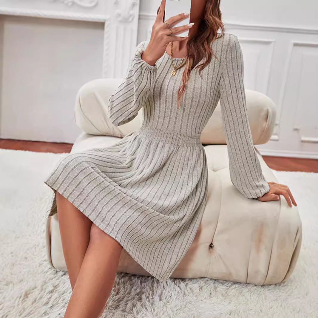 Kvinna A-linjeformad Klänning Långa Ärmar Högkvalitativt Tyg-6