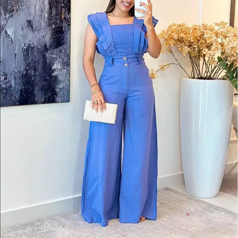 Variant image for Dam Korta Ärmar Toppset med Breda Benformbyxor Polyester Spandex-6