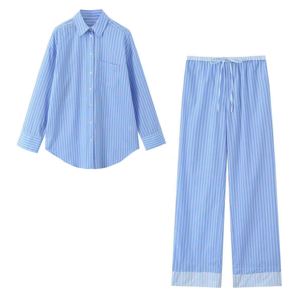 Dam Pyjamas Set Långärmad Siden med Randigt Mönster-2