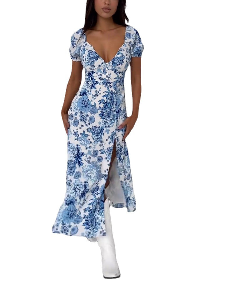 Fina Dam Klänningar Slim-Fit Midi Viskos med Slits och Rüsche-6