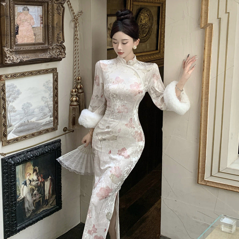 Kvinna Cheongsam Klänning Smal Passform Polyester-2