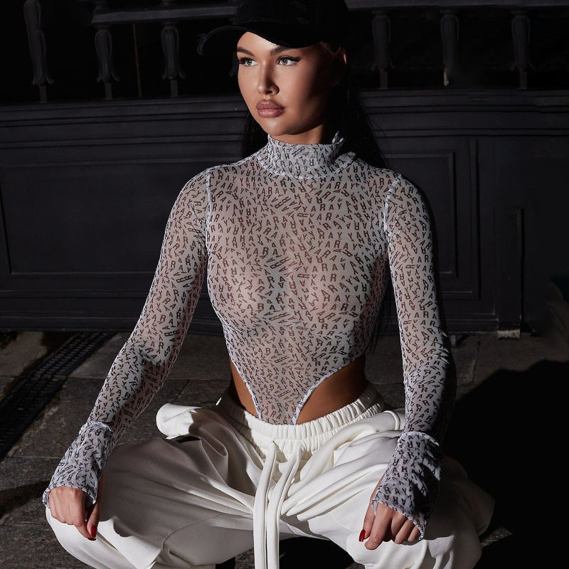 Kvinnors Bodysuit Höghalsad Elastisk med Unikt Mönster 4