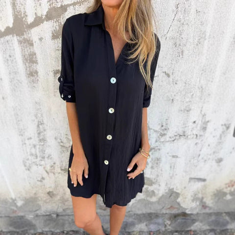 Dam Skjorta Lång V-ringning Enfärgad Polyester-2