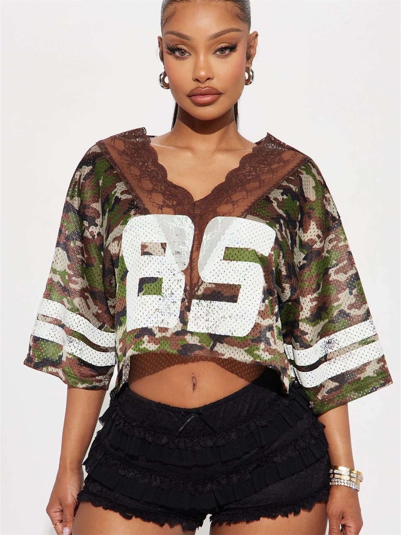 Variant image for Dam T-Shirt V-ringad Kortärmad Polyester Spandex-4