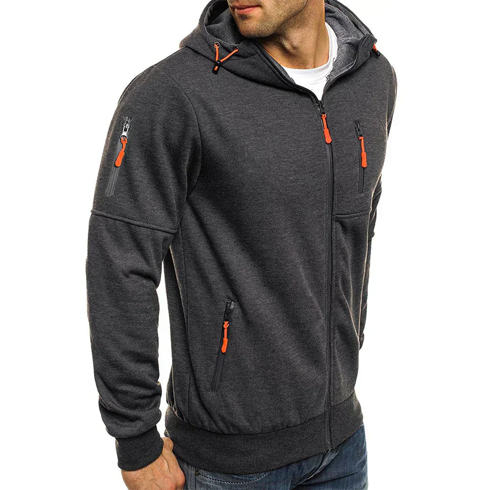 Herr Zip-Up Hoodie Mjuk Stretchig Tyg-2