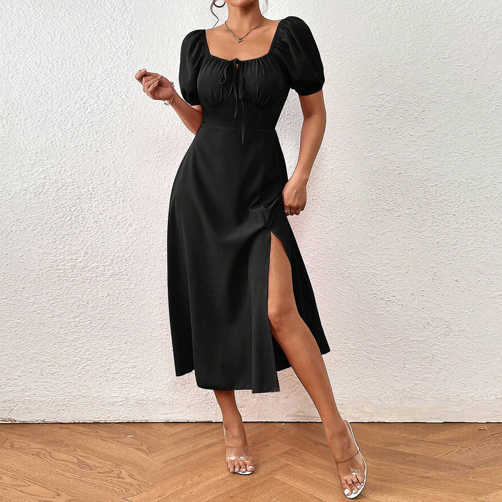 Damklänning A-Line Monokrom Polyester Korta Ärmar-5