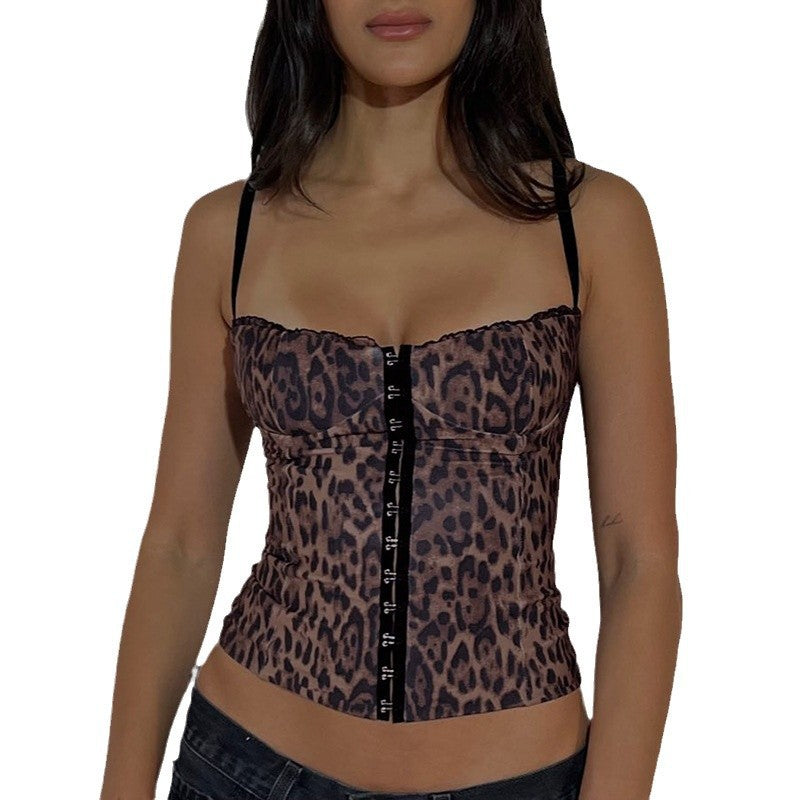 Kvinnors Bustier Topp Leopardtryck med Rüsch-detaljer Högkvalitativt Tyg-6