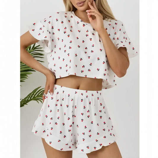 Dam Fritidsset Blommig Kortärmad Polyester-1