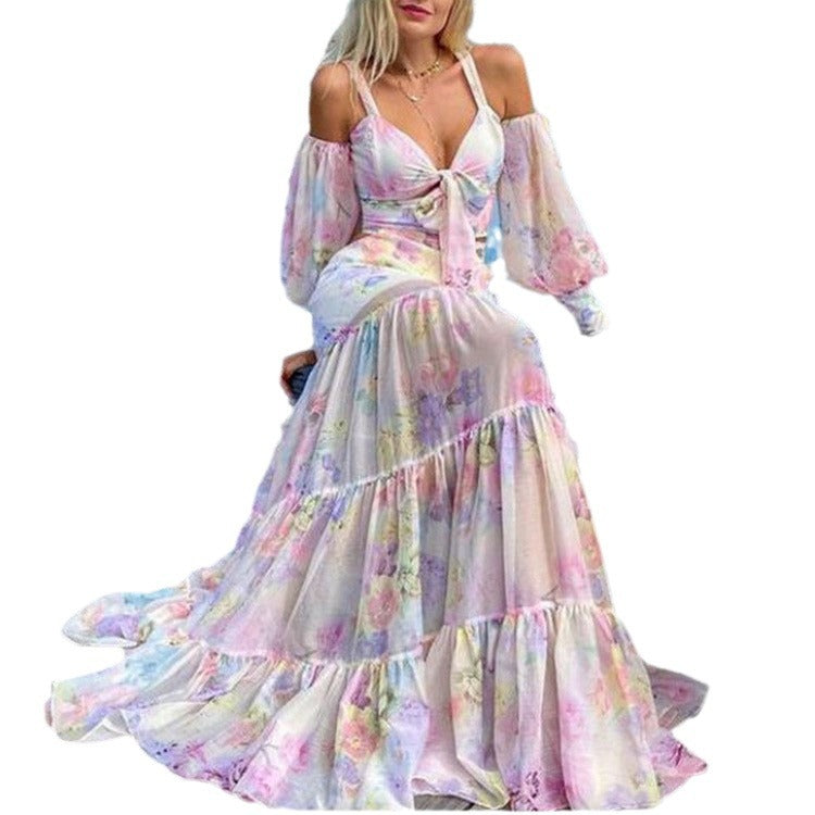 Dam A-linje Midi Klänning V-ringning Spagettiband Polyester-5