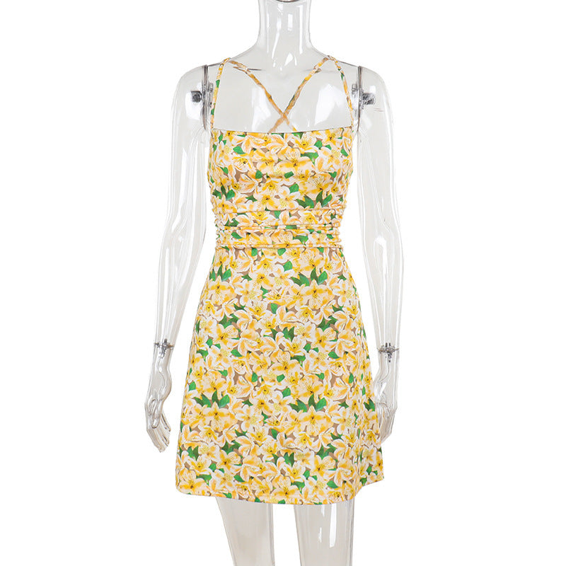Sommarklänning Dam Blommönster Spaghettiband Lätt Tyg-6