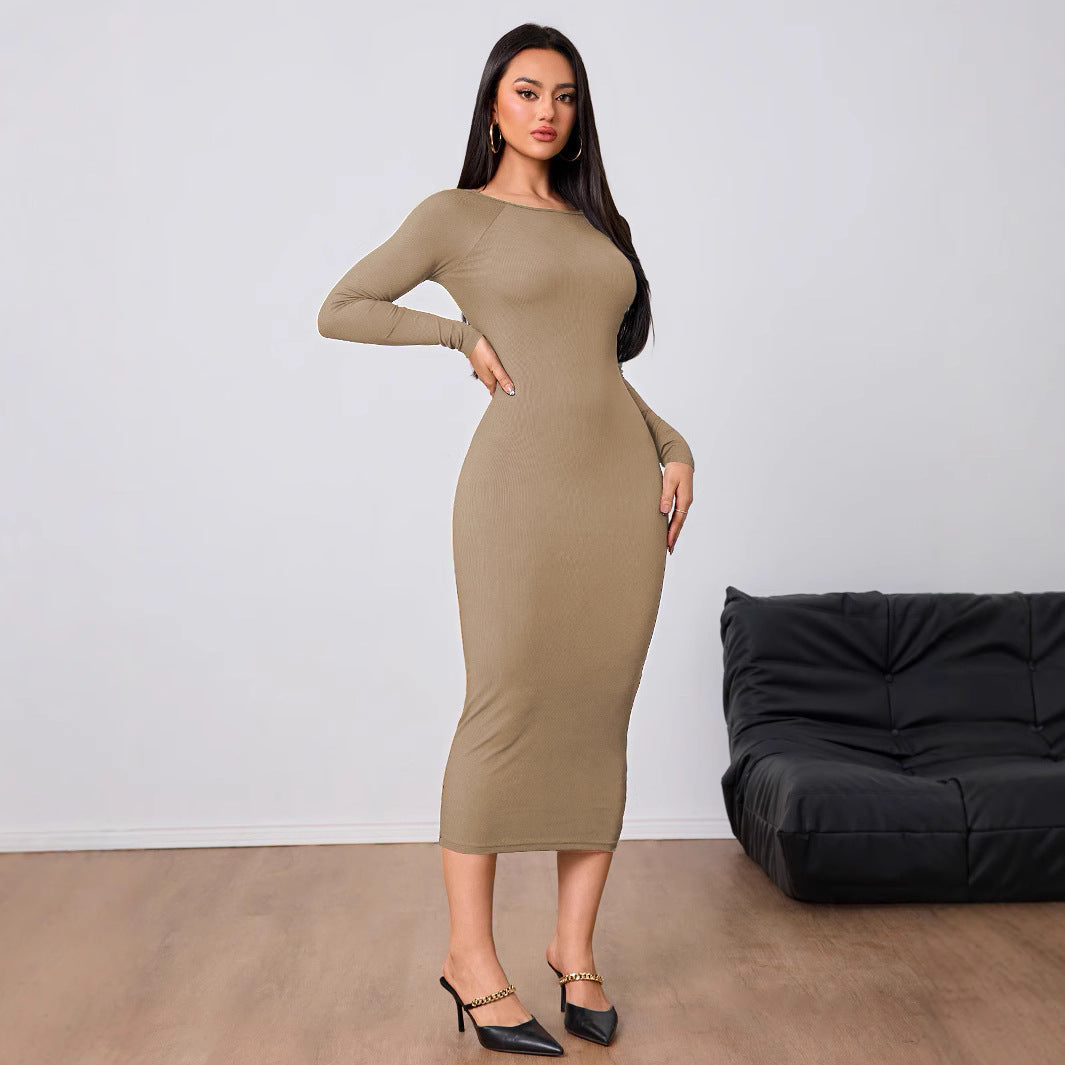 Kvinnors Midi Klänning Bodycon Polyester Minimalistisk Design-5