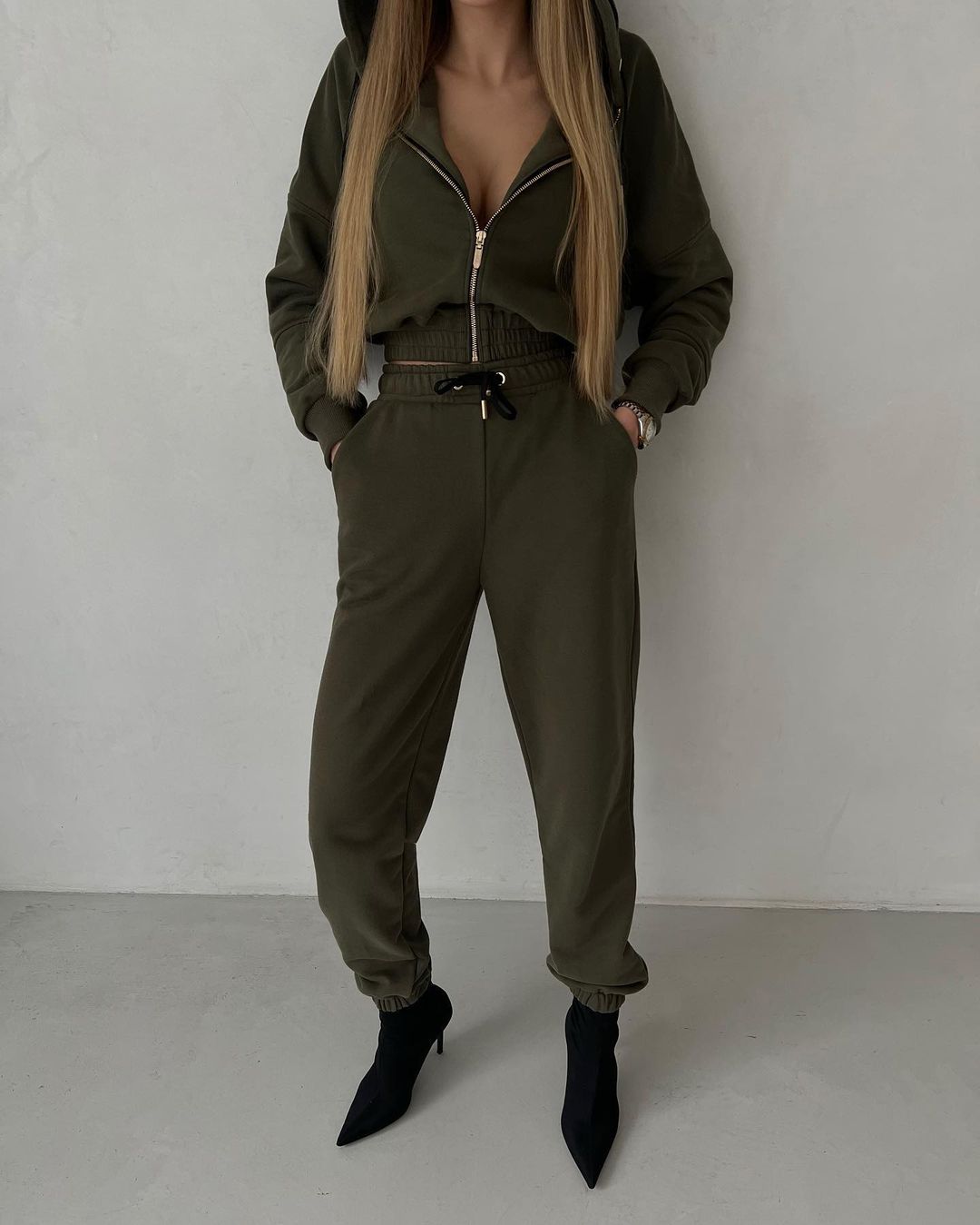 Dam Fritidsdräkt Huvtröja Långa Byxor Spandex 2