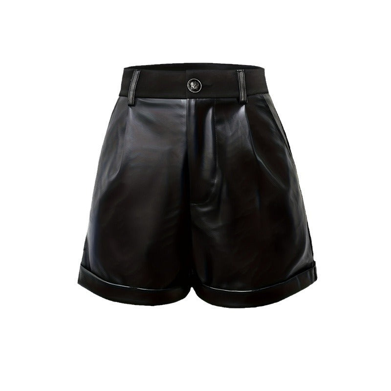 Kvinnor Syntetiska Läder Shorts Klassisk Design 6