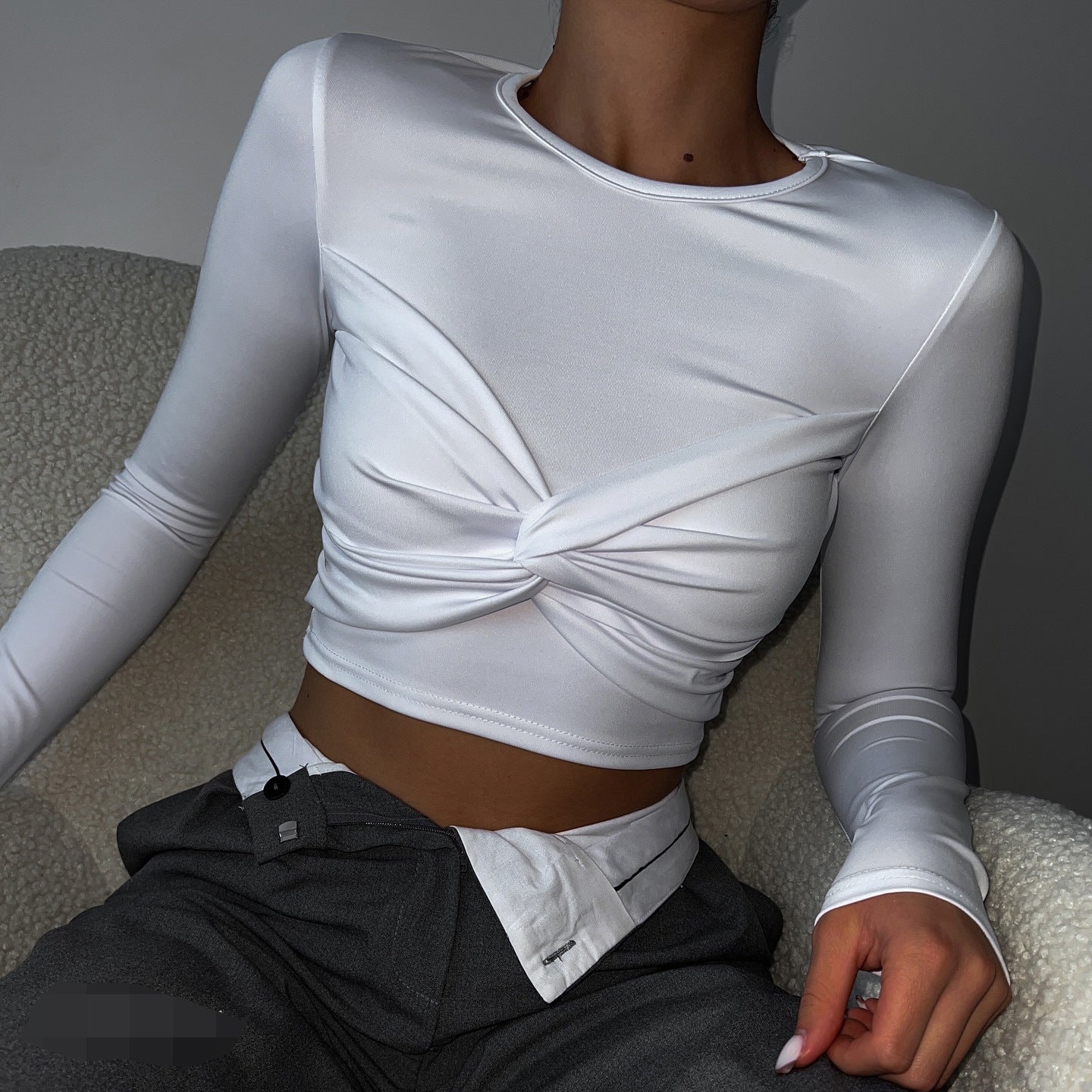 Dam Skjorta Modern Wrap Design Elastiskt Tyg 2