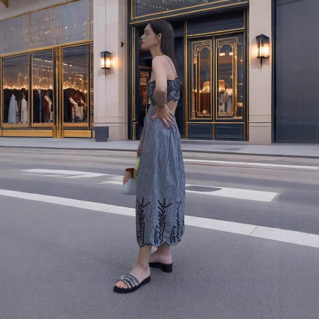 Lång Damklänning Med Broderi – Elegant Polyester Slip Dress För Fina Tillfällen 5