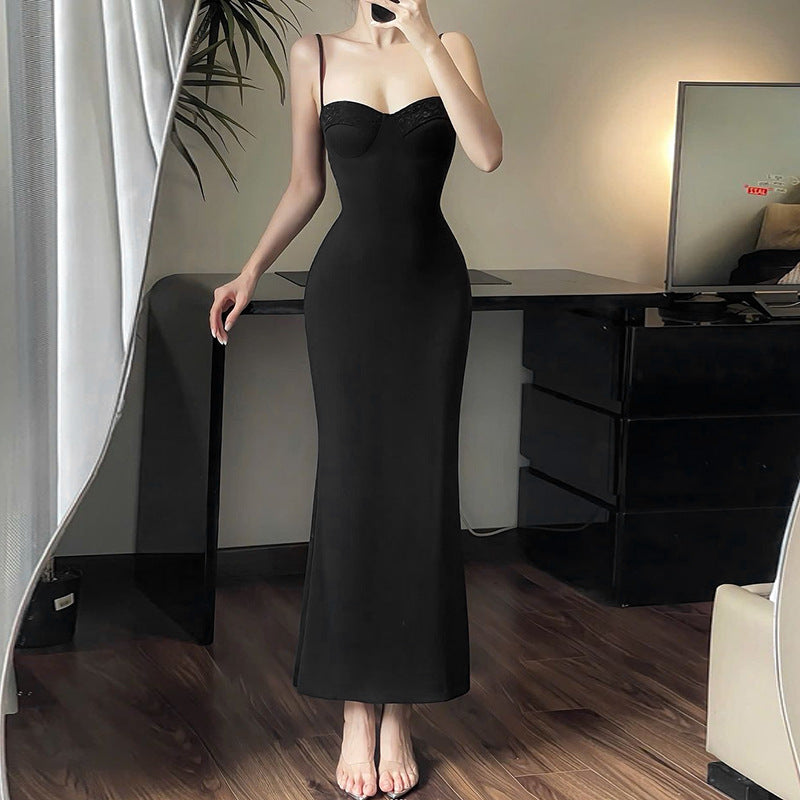 Maxiklänning Dam med Bustier Topp och Justerbara Spaghettiband – Elegant Lång Klänning för Speciella Tillfällen 3