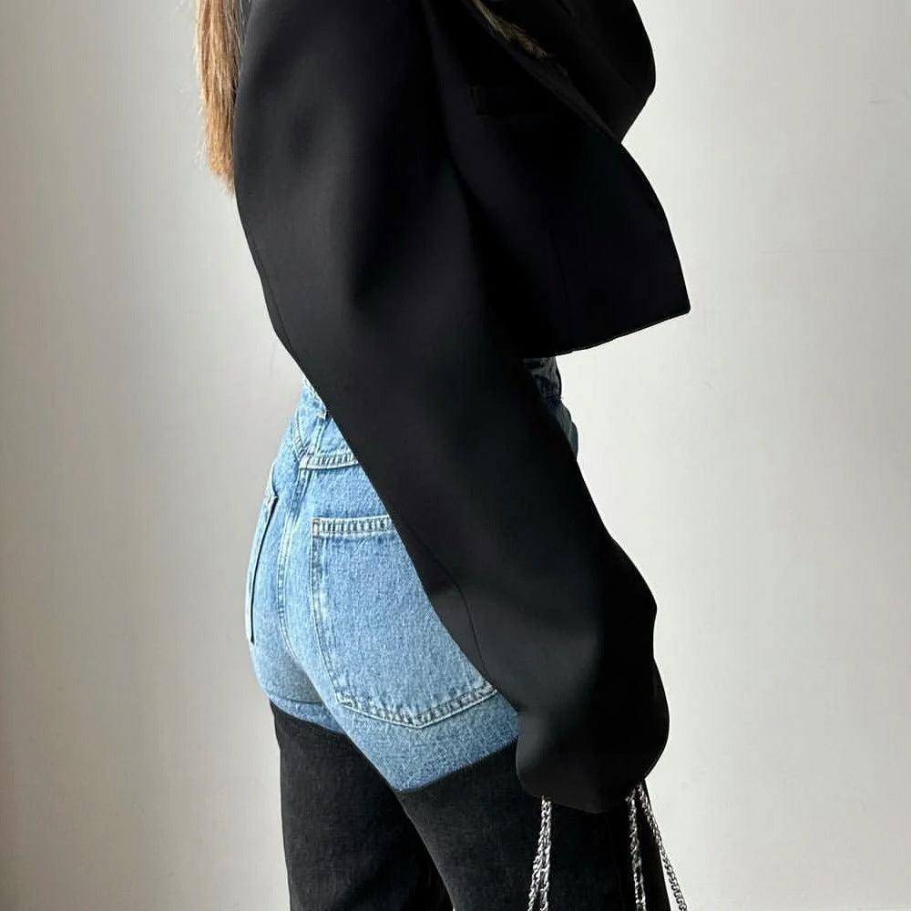 Kvinnors Hög Midja Jeans Rippade Denim-3