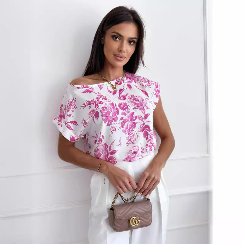 Dam T-Shirt Rund Krage Trekvartsärm Polyester Elegant Svängande Stil-6